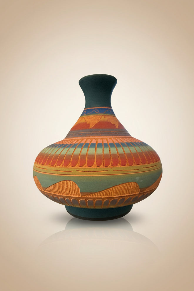 Navajo Carved Ceramic Vase by Joann Johnson 6.5"H x 6"W