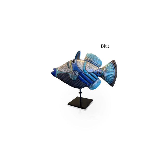 Ceramic Picasso Fish on Stand (Blue)