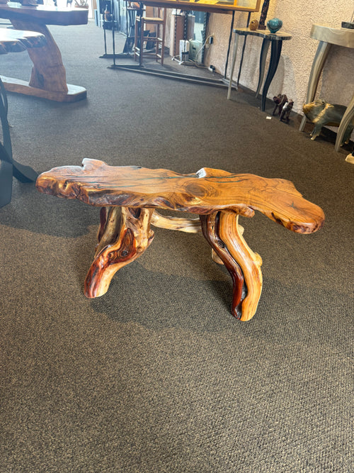 One-of-a-Kind Live Edge Mesquite End Table with Turquoise & Copper Inlay – Handmade in Arizona (Copy)