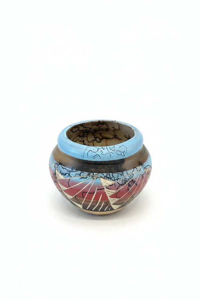 Navajo Carved Round Vase by Artist Vanessa Sam 3"H x 4"W