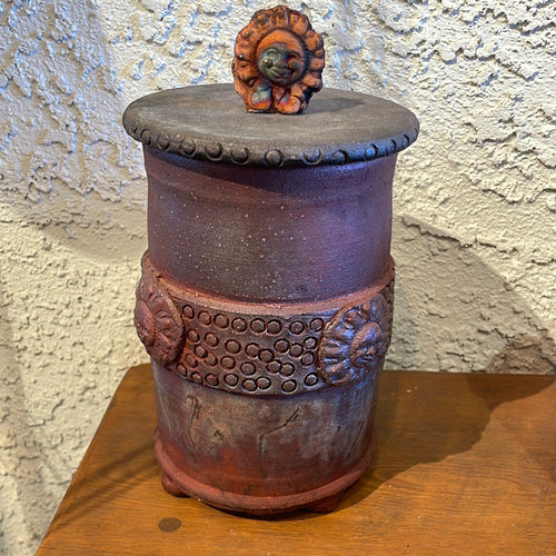 Round raku pot with lid