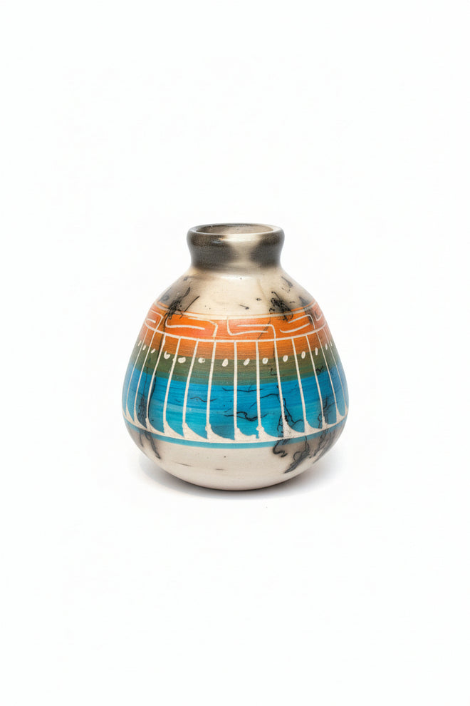 Navajo Carved Vase by Artist Larry Livingston 4"H x 4"W