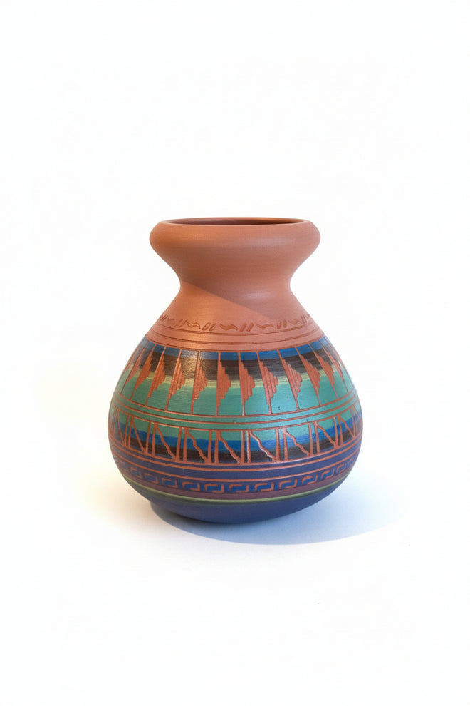 Navajo Carved Ceramic Vase by Derrick Lee 7"H x 6"W