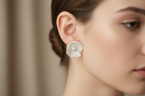 Pearl Petal Earrings - Sterling Silver (Large)