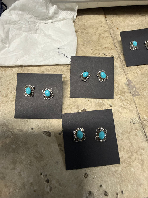 Navajo kingman turquoise Earrings by artist Cora Cachini