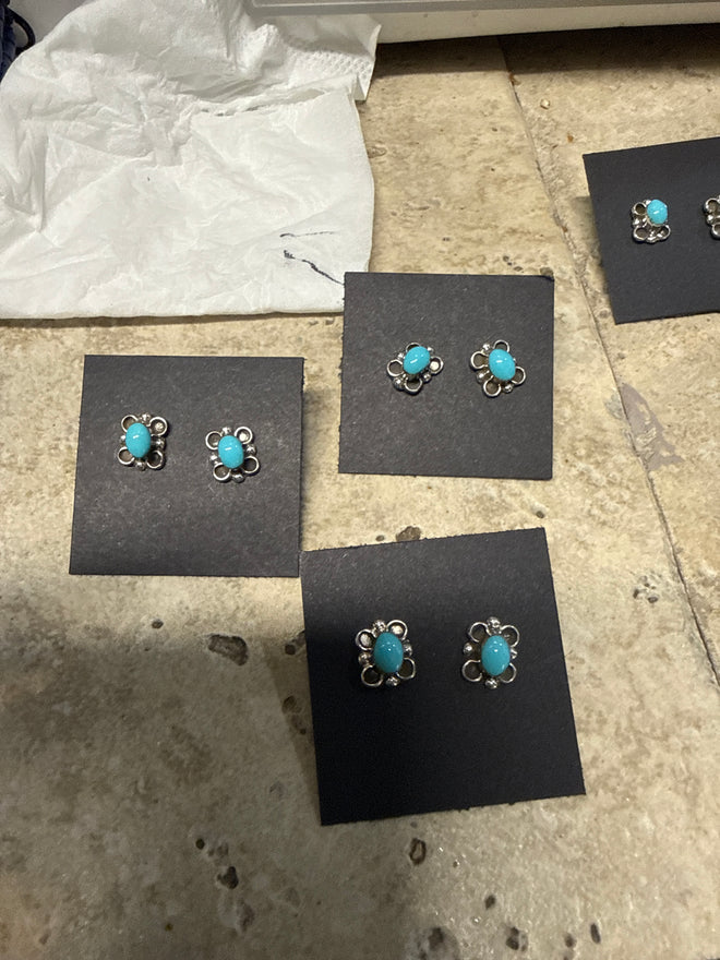 Navajo kingman turquoise Earrings by artist Cora Cachini