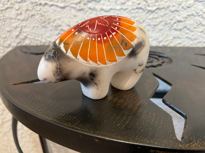 Larry Livingston Horsehair Pottery –Red and Orange Colored Bear Statue