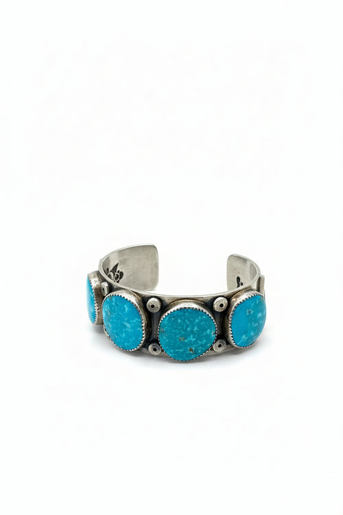 Kingman Turquoise Cuff Bracelet by Navajo Artist M. Calladitto