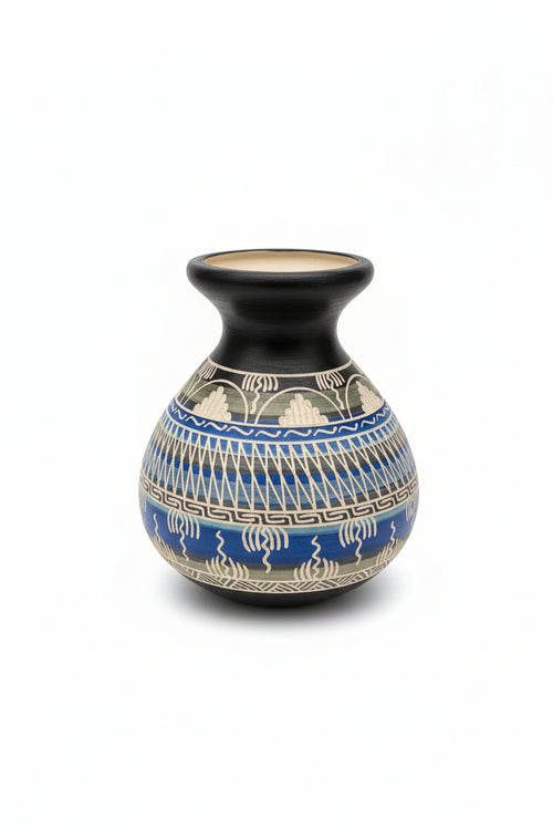 Navajo Carved Ceramic Vase by Cassandra King 6.5"H x 6"W