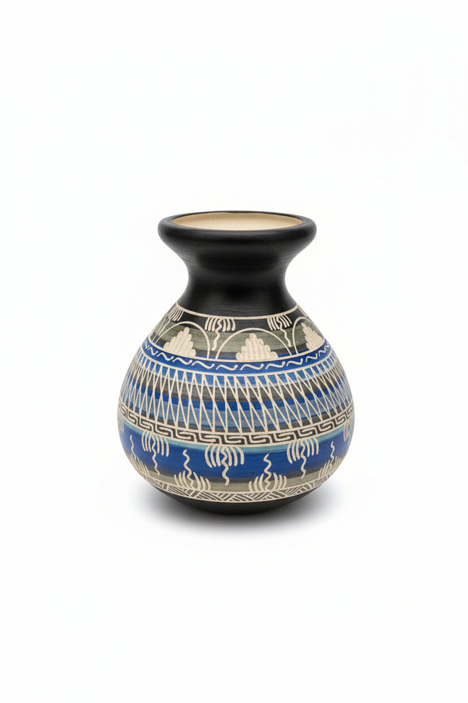 Navajo Carved Ceramic Vase by Cassandra King 6.5"H x 6"W