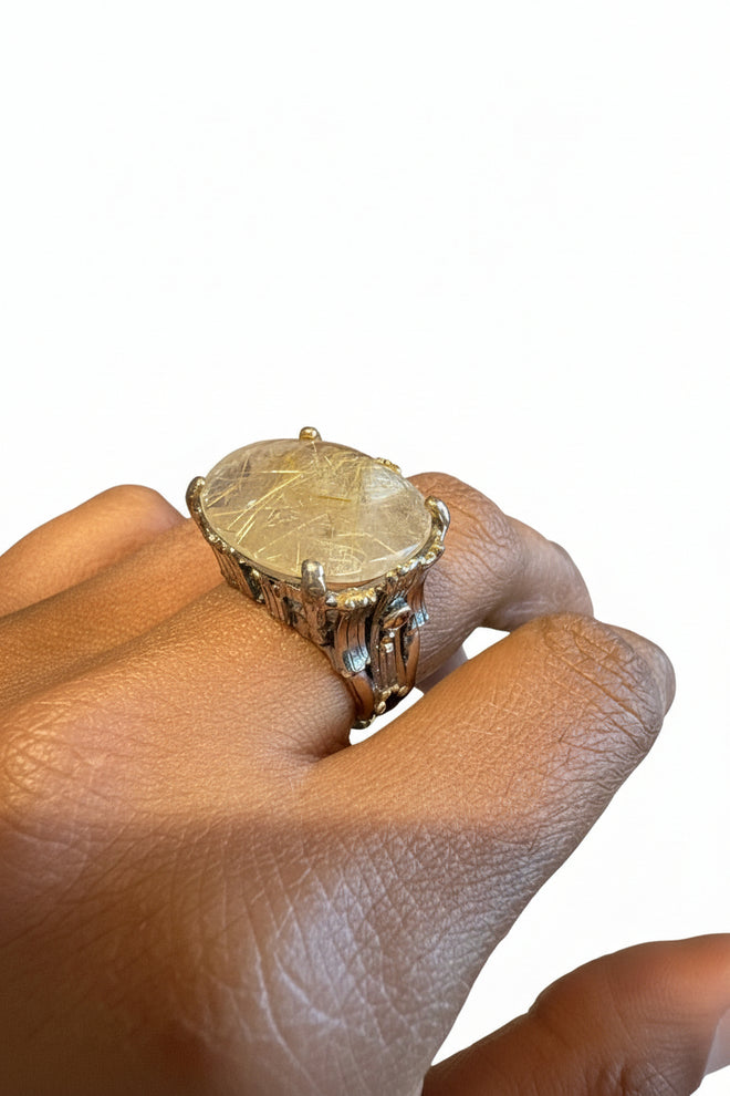 Rutiled Quartz & Sapphire Ring