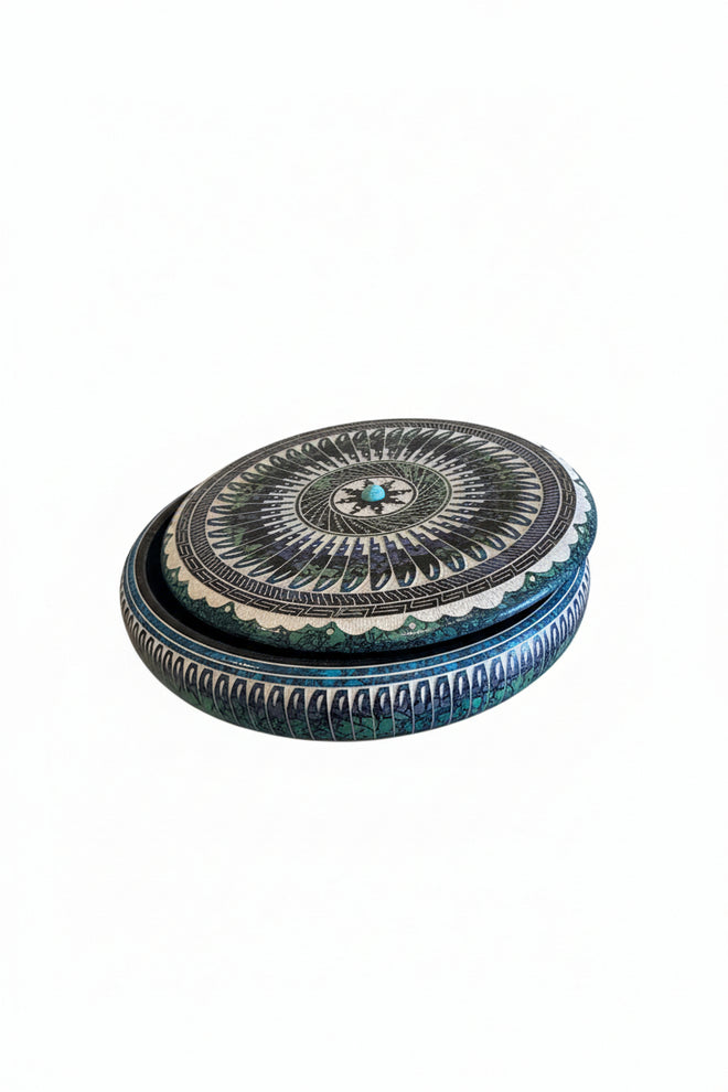 Navajo Carved Lidded Vassel by Artist Myron Charley 2"H x 3"W