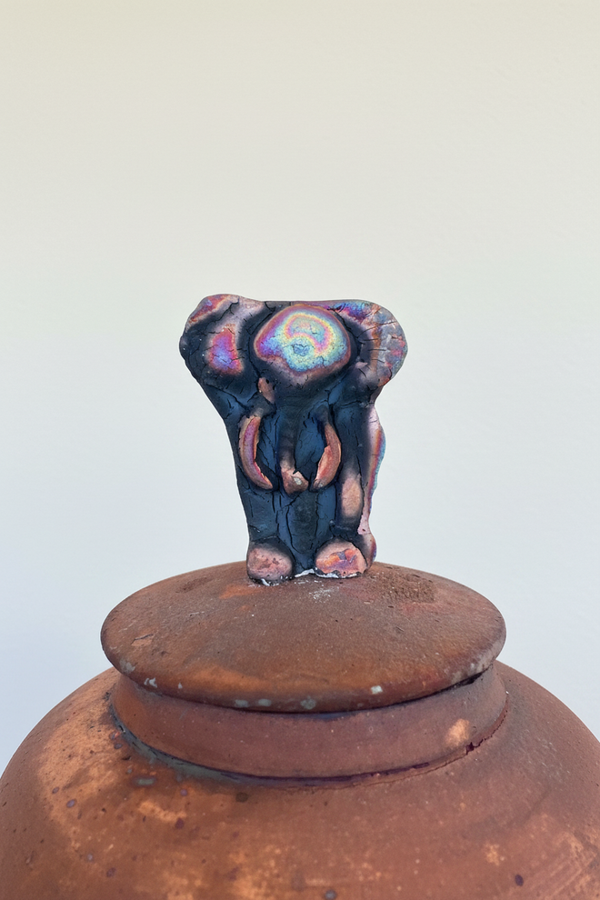 Raku Ceramic Pot with Elephant Lid