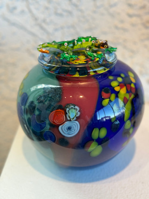 Glass Pot with Lizard on Lid