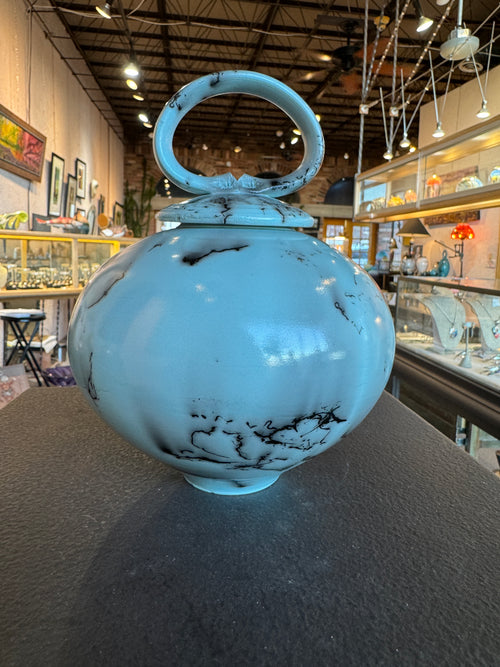Horsehair Lidded Pot - Light Blue Color