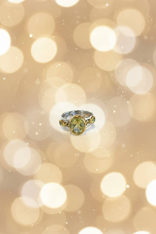 Lemon Quartz - Peridot - Green Chrome Diopside Ring