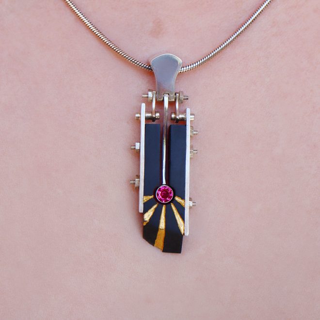 Black Onyx & Ruby Pendent