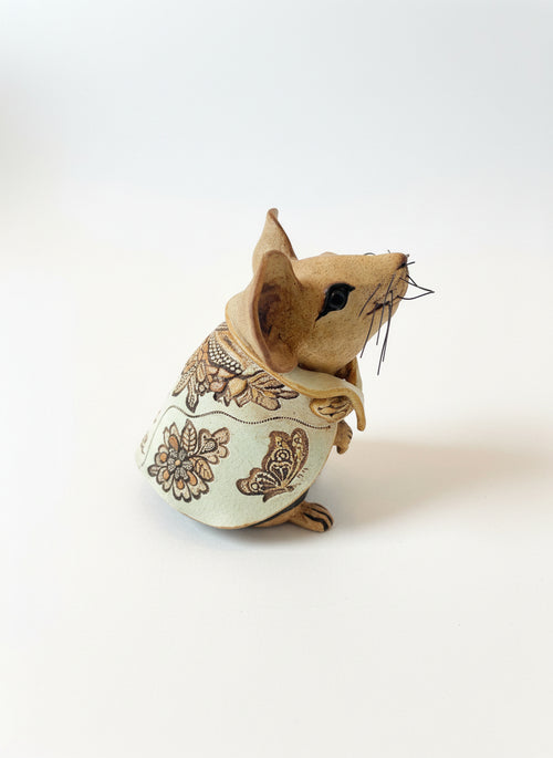 Handmade Ceramic Capped Mouse Sculpture by Sumati Colpitts