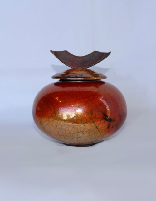 Raku Ferric Small Lidded Pot