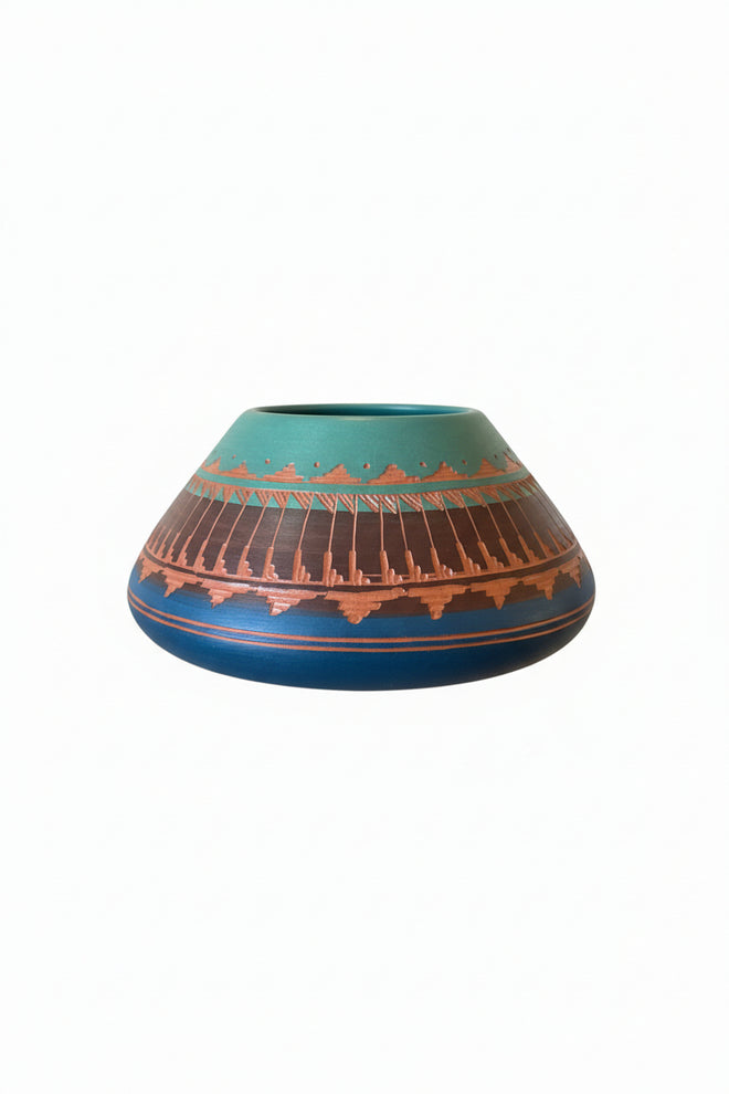 Navajo Carved Ceramic Vase by Bobby Lee 6.5"H x 4"W