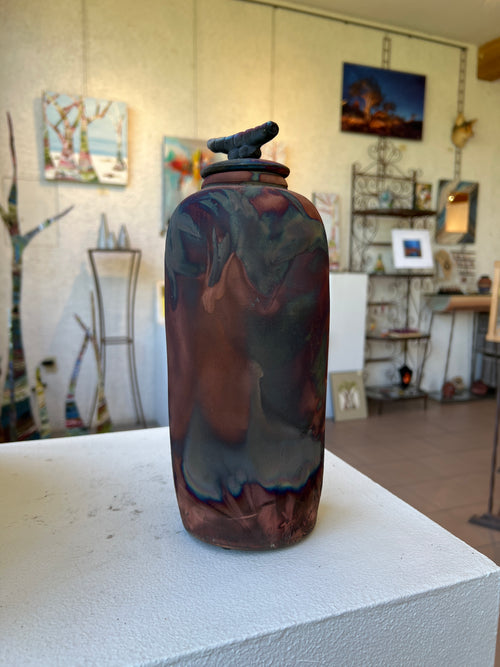 Tall Raku Ceramic Pot with Dragonfly Lid (Copy)