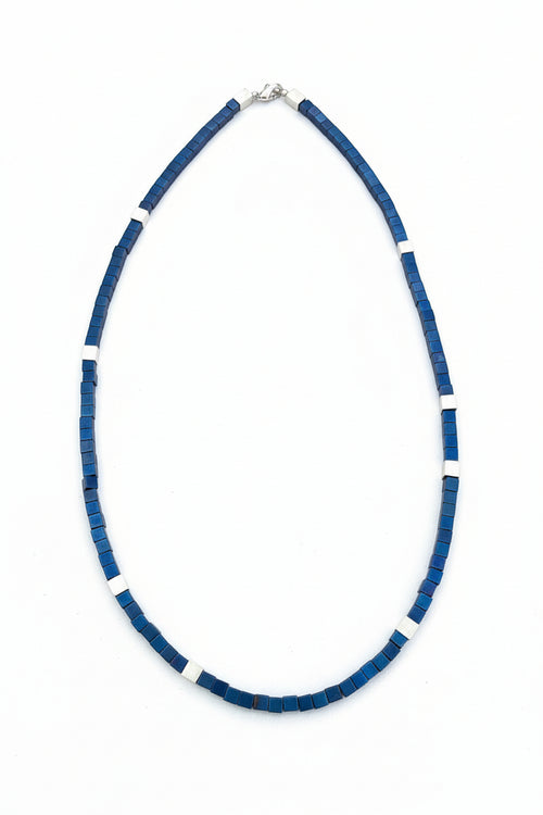Blue Hematite Square Beaded Necklace