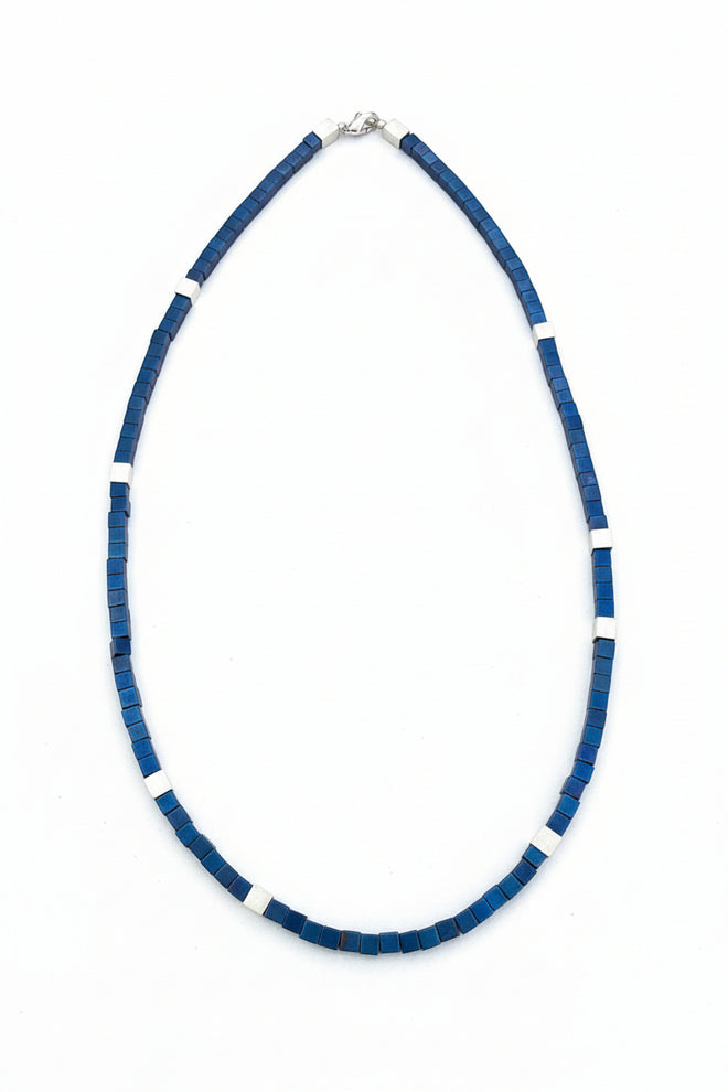 Blue Hematite Square Beaded Necklace