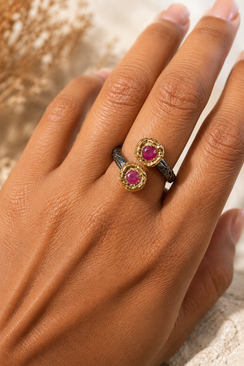 Adjustable two stone ruby ring