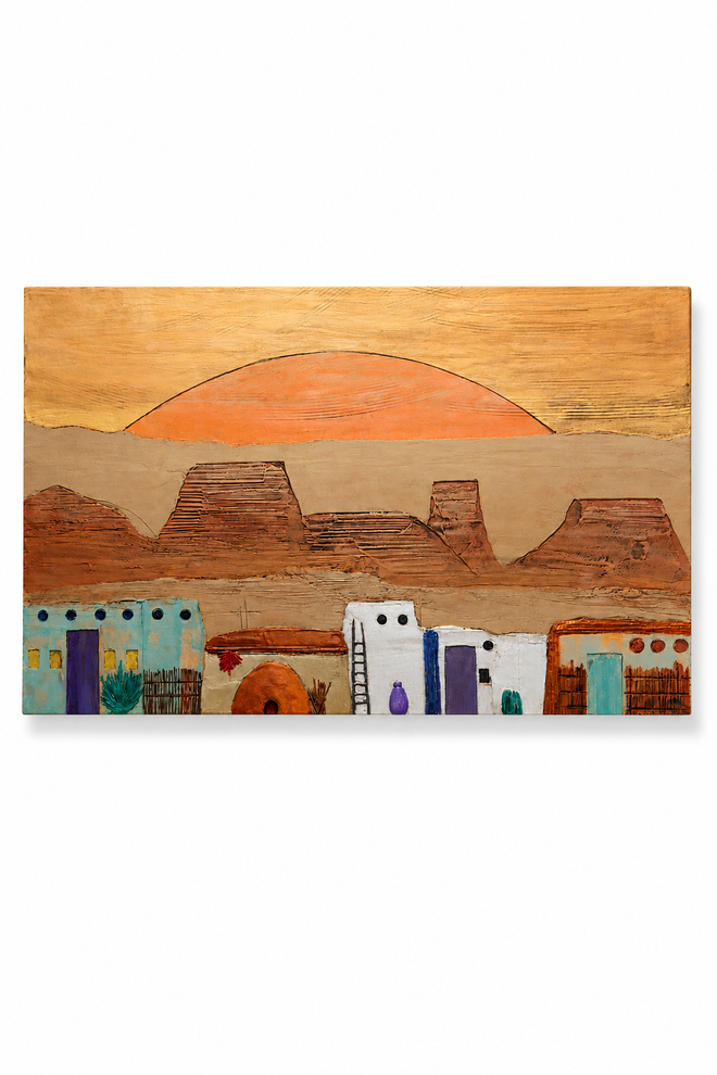 Adobe Village textured wall art by michael casey