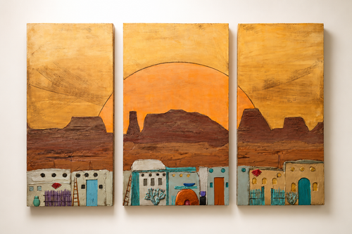 Adobe triptych wall art by Michael Casey