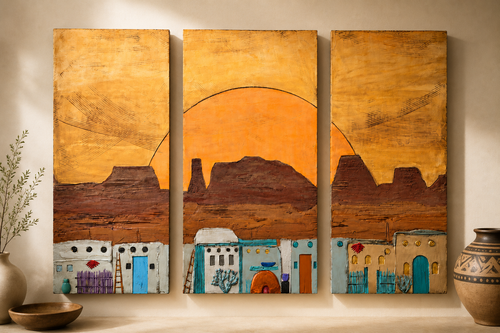 Adobe triptych wall art by Michael Casey original wall art