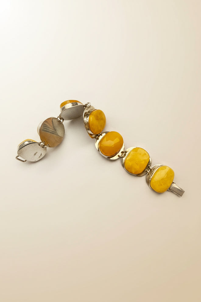 7 Large Stone Amber Link Bracelet
