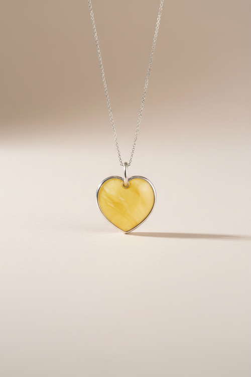 Sterling Silver Amber Heart Necklace