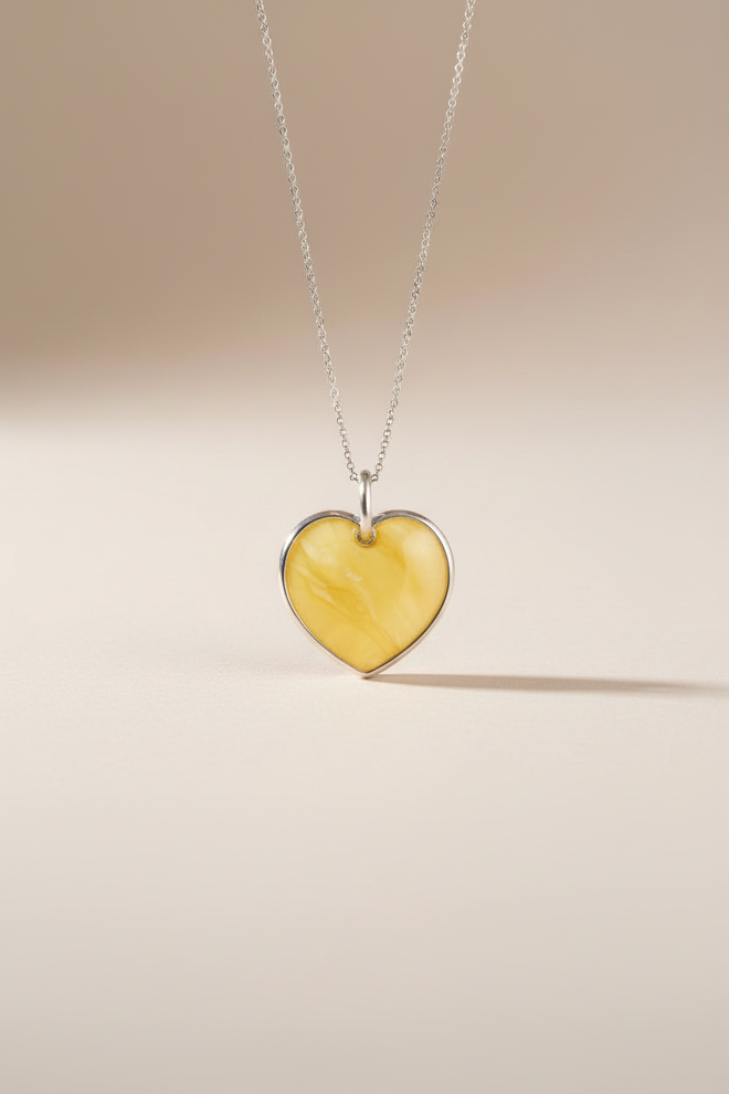 Sterling Silver Amber Heart Necklace