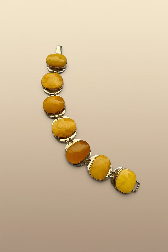 7 Large Stone Amber Link Bracelet