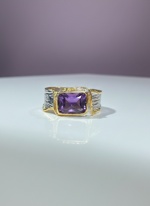 Rectangular Cut Amethyst Ring