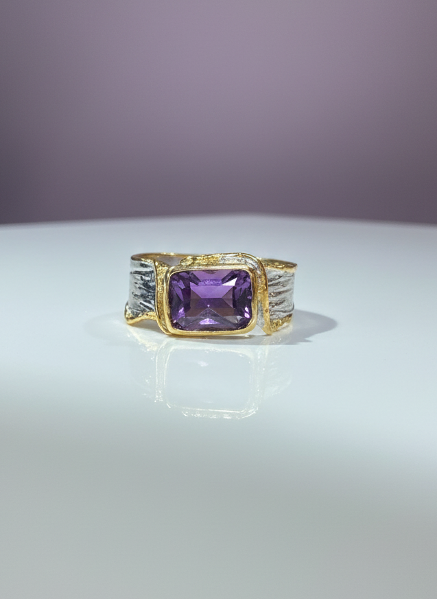 Rectangular Cut Amethyst Ring