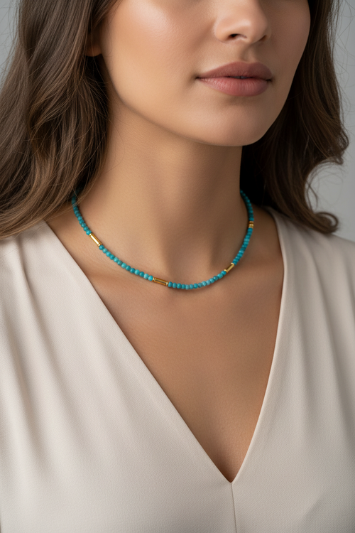 Apatite Beaded Necklace - Accents of Gold