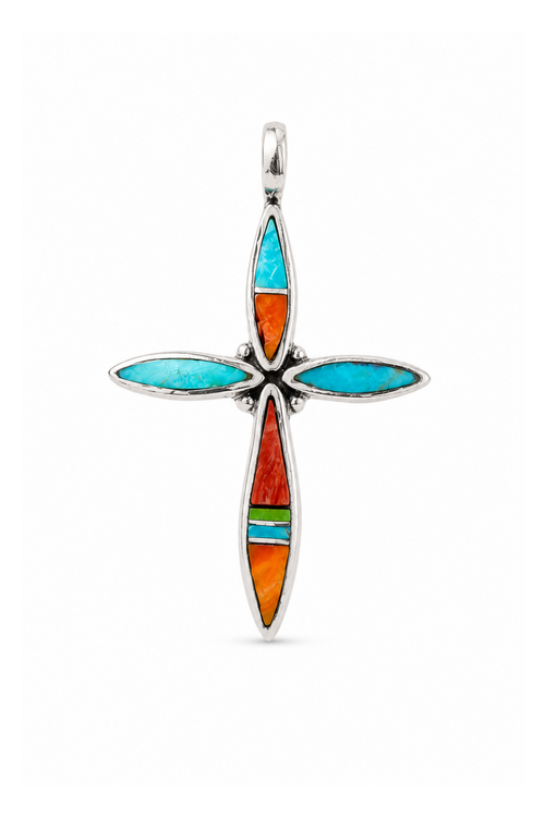 Authentic Navajo Turquoise Cross Necklace | Handmade Sterling Silver Native American Jewelry