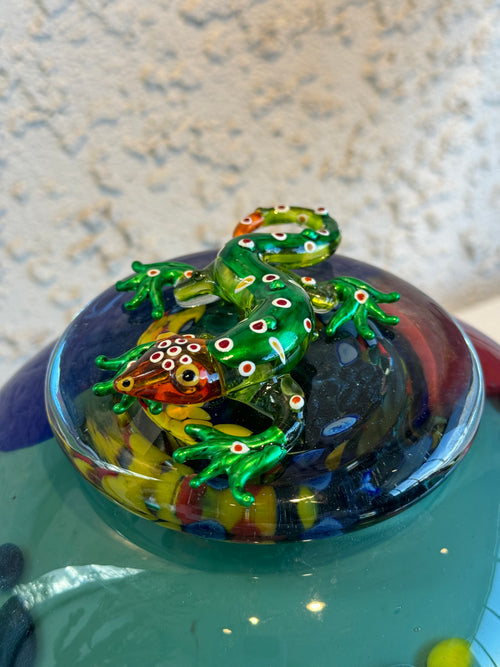 Glass Pot with Lizard on Lid