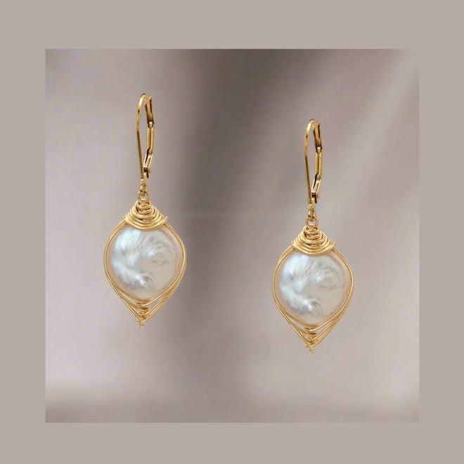 Gold Wrapped Pearl Earring