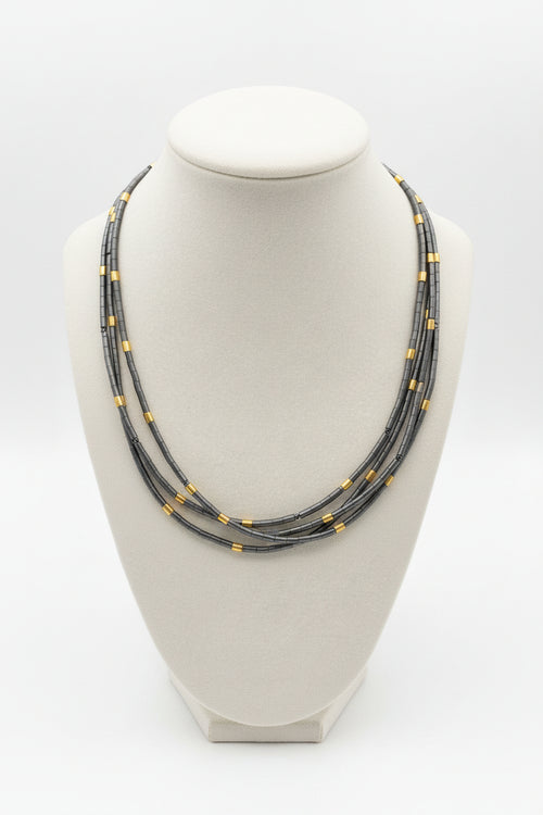 4 Strand Grey Hematite Beaded Necklace