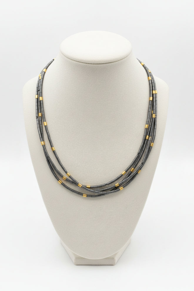 4 Strand Grey Hematite Beaded Necklace