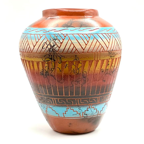 Navajo Carved Vase by Artist Marilyn Sam 6.5"H x 5"W