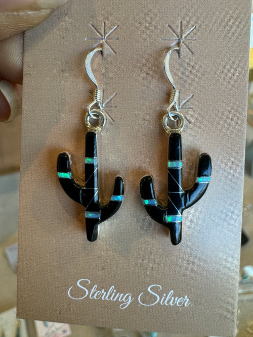 Black Jade & Opal Cactus Earrings