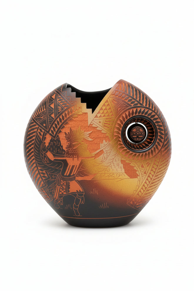 Navajo Carved Ceramic Vase by Diane Aragon 11"H x 11"W