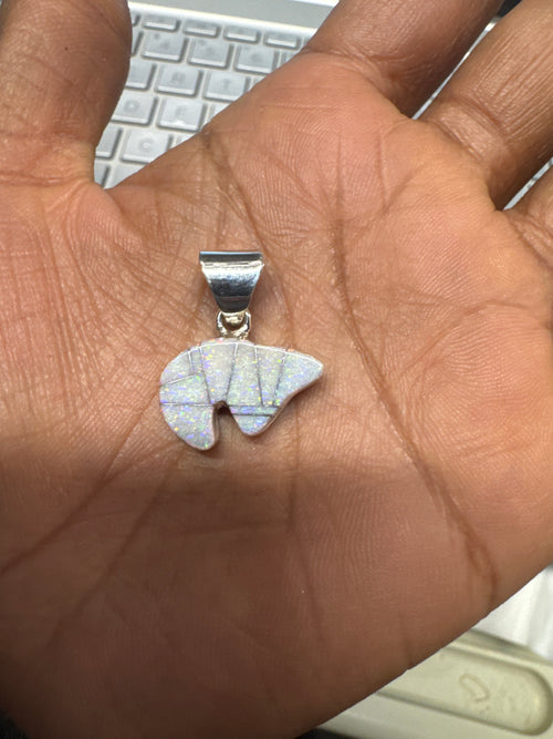 Double Sided Lapis, Mother of Pearl & Opal Bear Pendent