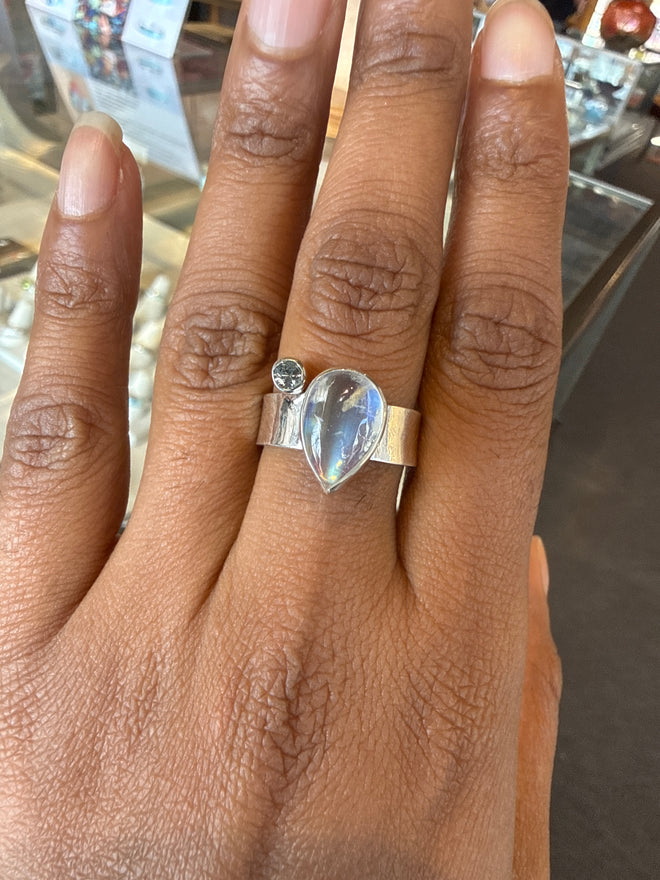 Moonstone & Grey Spinel Ring