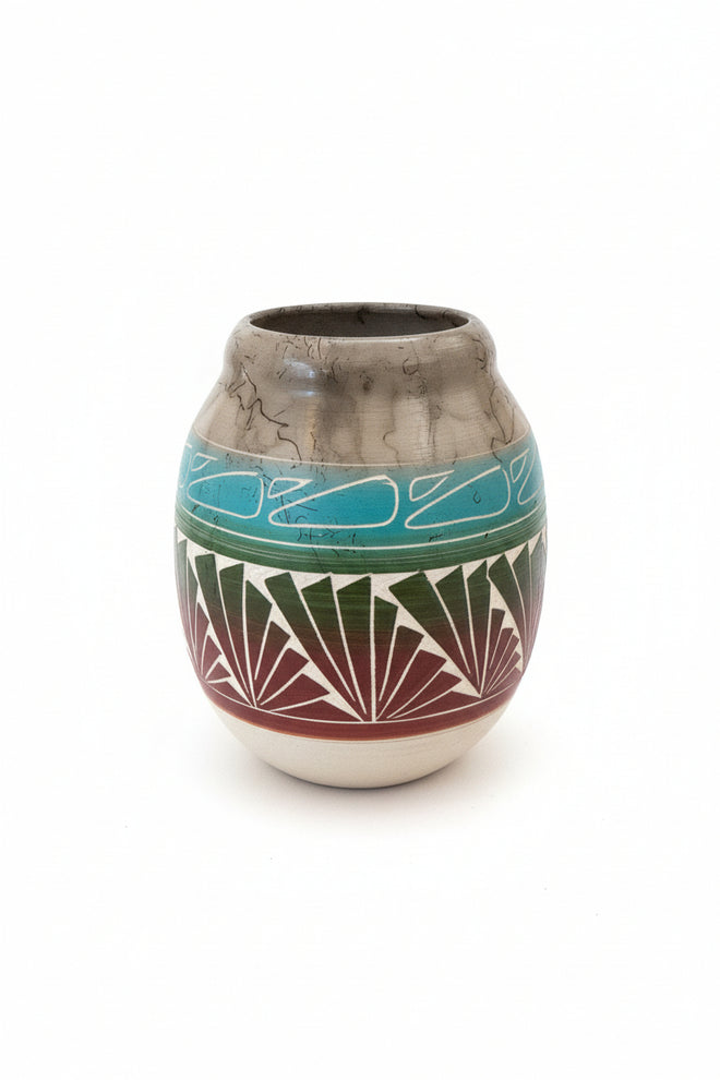 Navajo Carved Vase by Artist Cecelia Benally 4.5"H x 4" W