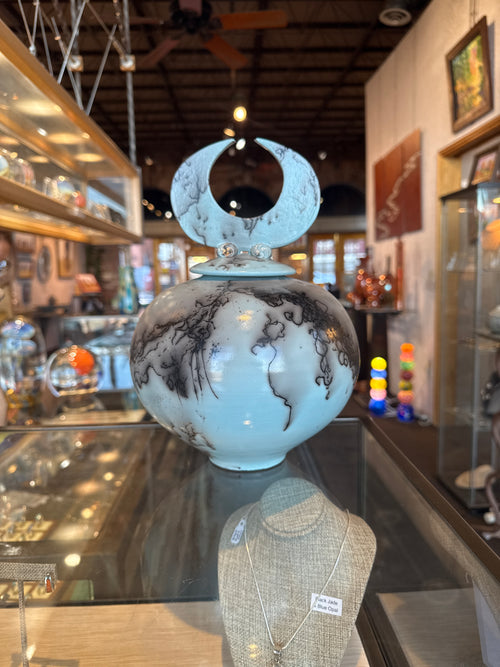 Light Blue Horsehair Lidded Vessel by Bob Smith